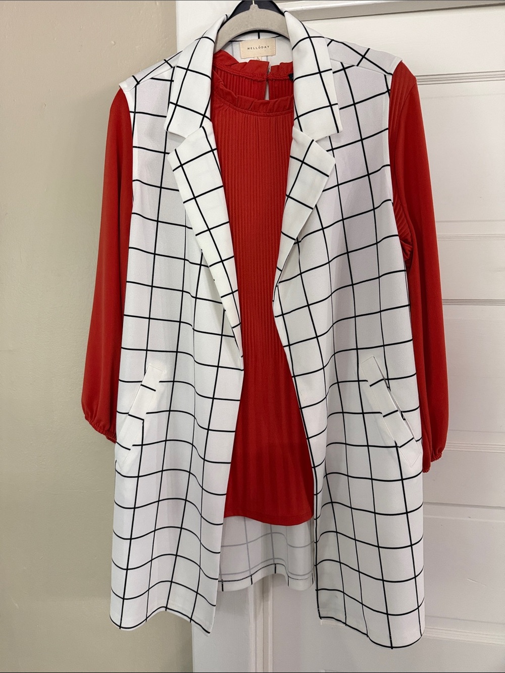 MELLODAY White Windowpane Vest Sz Large NWOT